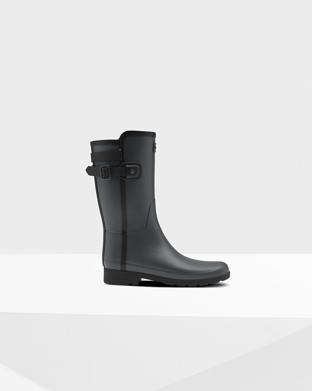 Womens Short Rain Boots - Hunter Refined Slim Fit Contrast (52NJELXGB) - Black